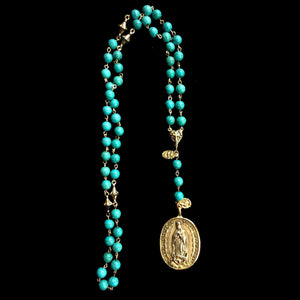 Cristo Rey Rosary Necklace with Saint Michael & Guadalupe in Turquoise