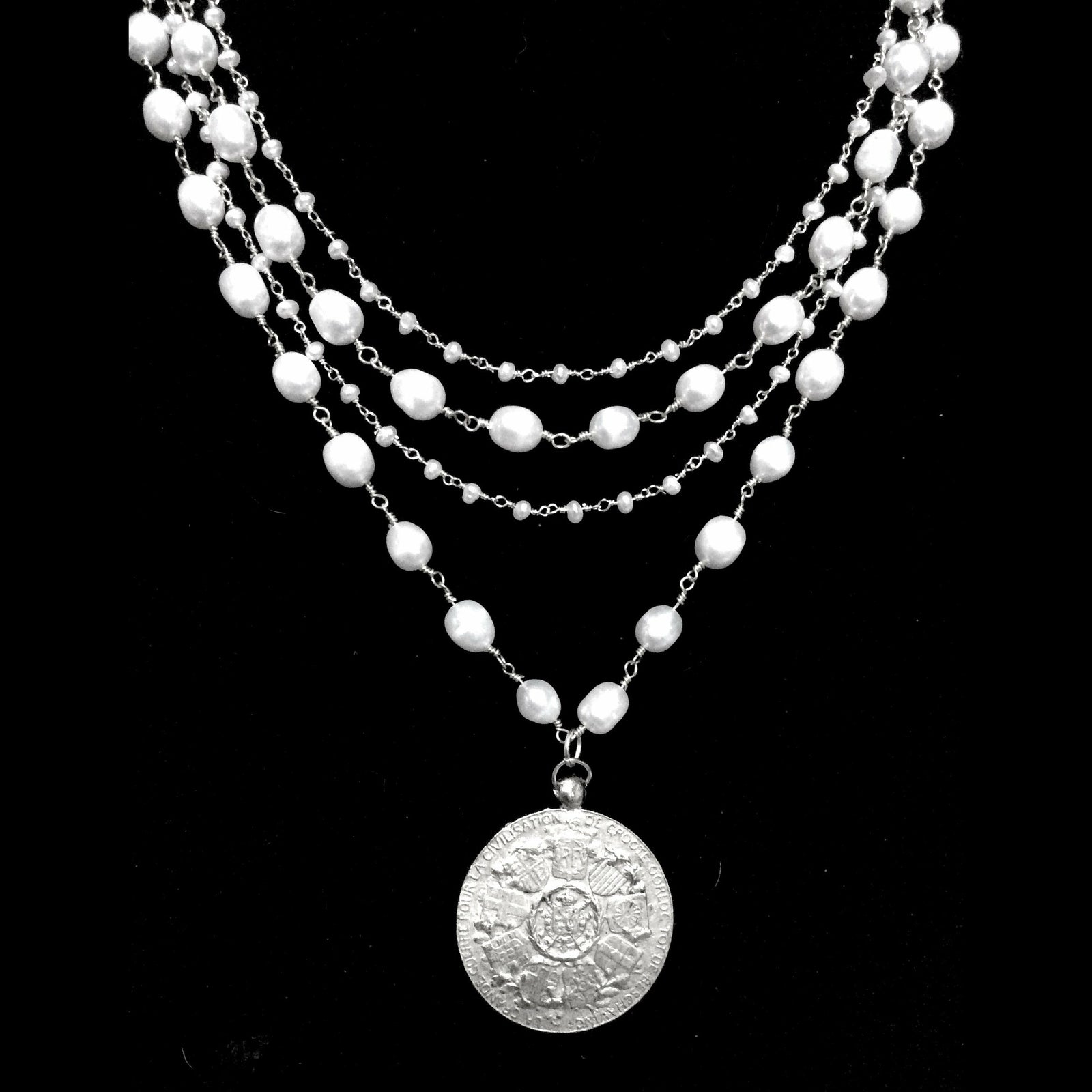 Sophia Freshwater Pearl Peace Angel Necklace in Silver by Whispering Goddess