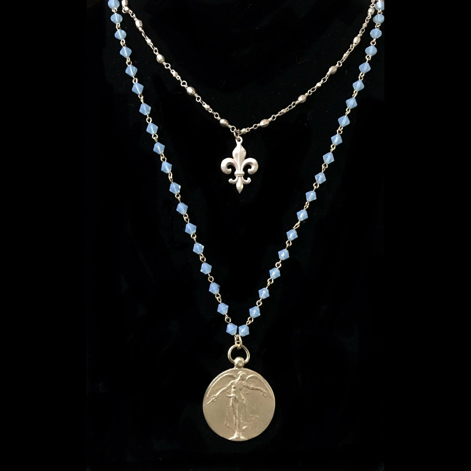 Taking Flight  Peace Angel Swarovski Pacific Opal & Gold Necklace by Whispering Goddess