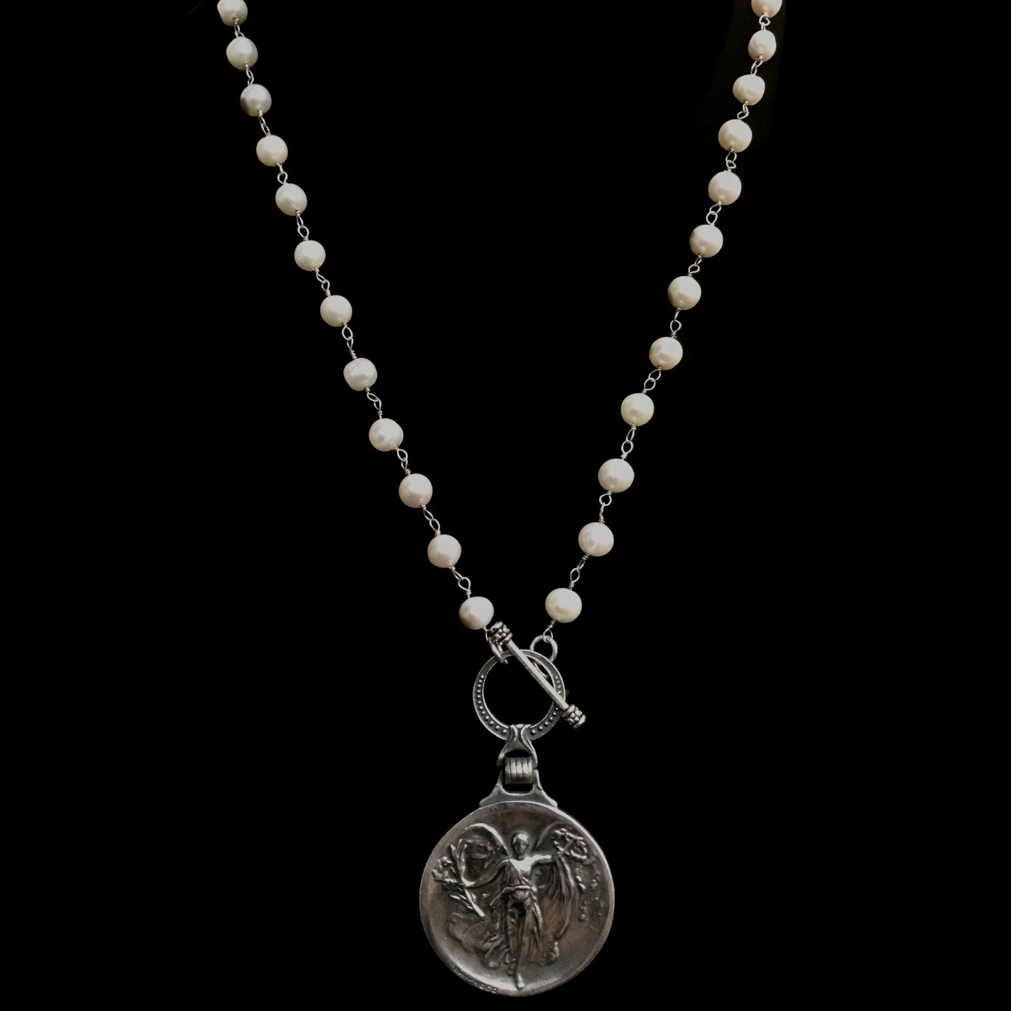 NIke's Flight in White Freshwater Pearl & Sterling Silver Necklace