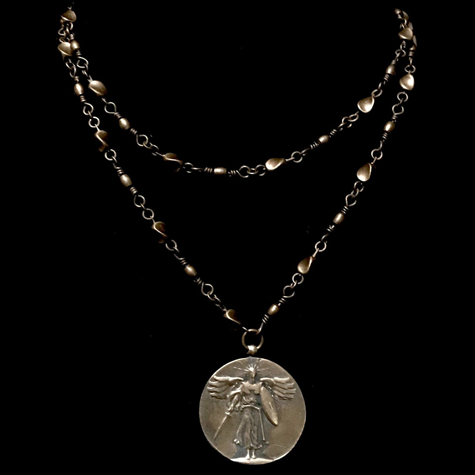 Saint Michael Victory Medallion Chain Necklace in Bronze