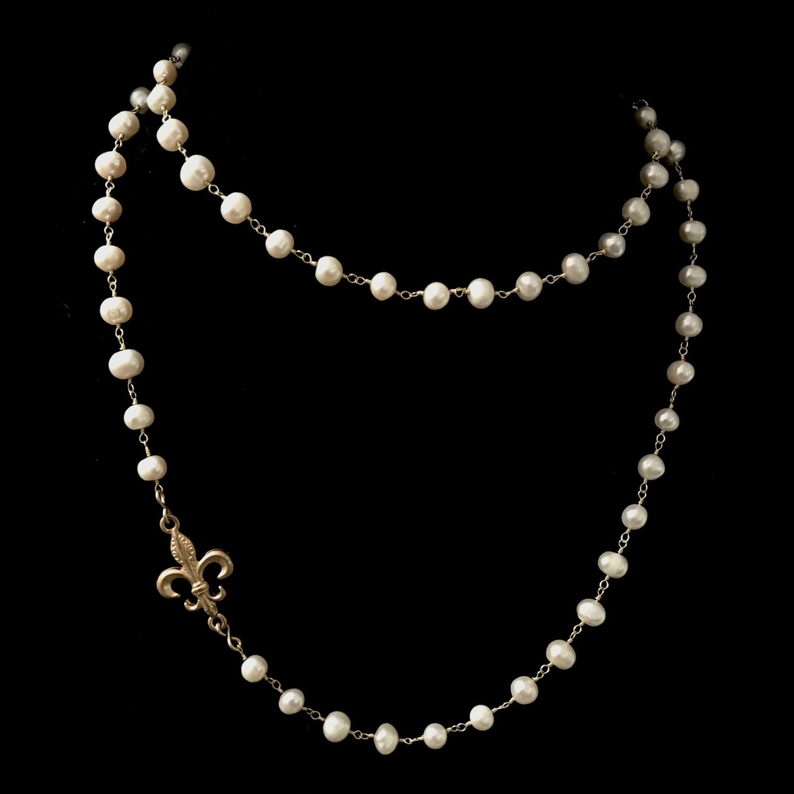 Fleur de Lis Wrap Freshwater Pearl & Gold Necklace / Bracelet  by Whispering Goddess