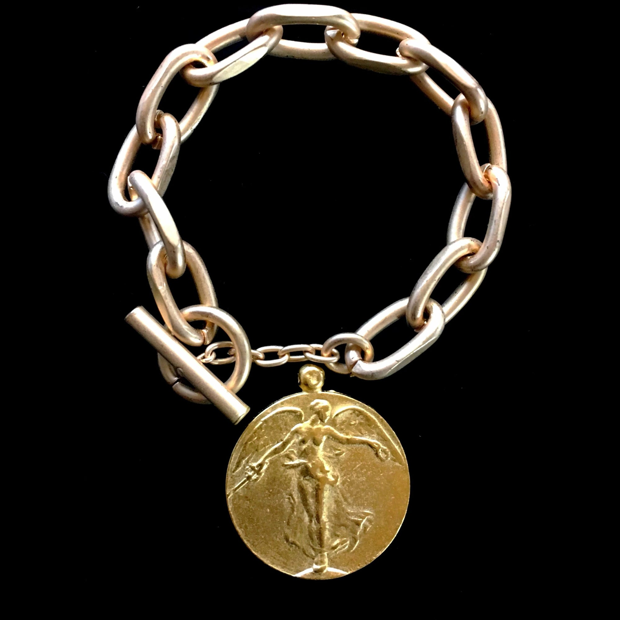 Taking Flight Peace Angel Link Bracelet by Whispering Goddess - Gold