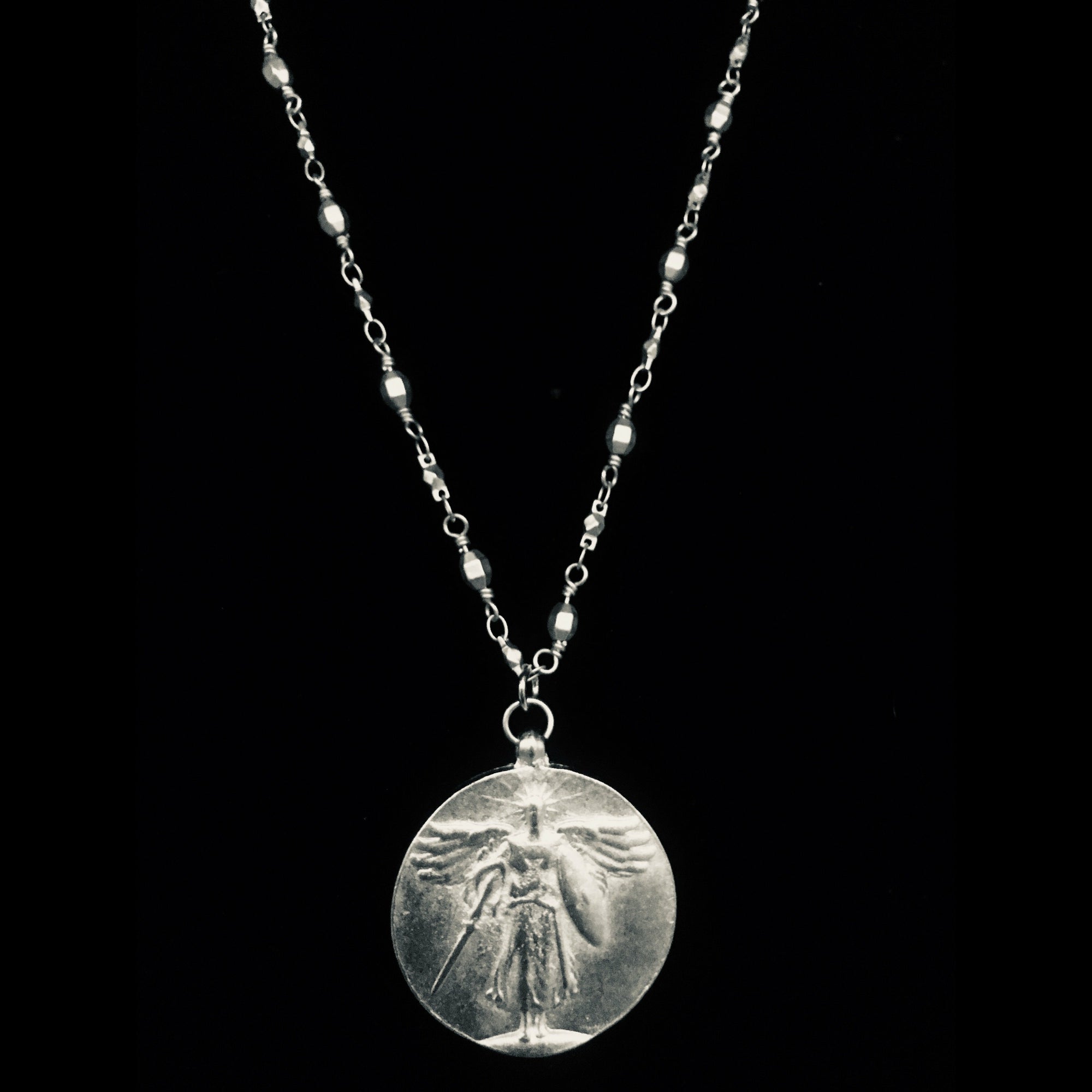 St. Michael Victory Medallion Chain Necklace by Whispering Goddess - Gunmetal