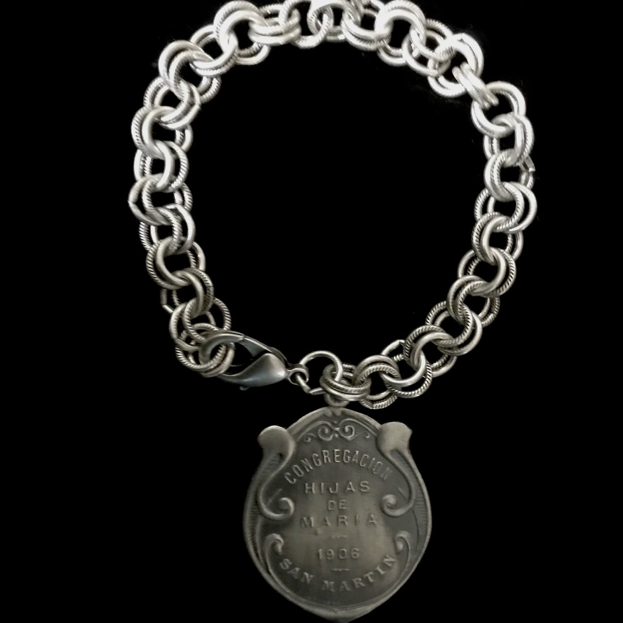 Assumption Art Nouveau Madonna Double Cable Bracelet by Whispering Goddess - Silver