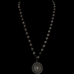 Sacred Heart Lariat Necklace in Labradorite & Gunmetal by Whispering Goddess