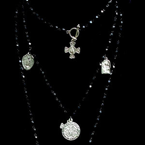 Cristo Rey & Sacred Path Wrap Set on Faceted Black Jet & Gunmetal