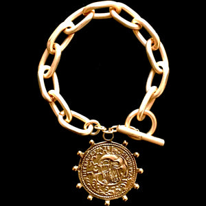 Saint George Patron Saint of Equestrians Chain Link Bracelet by Whispering Goddess - Gold