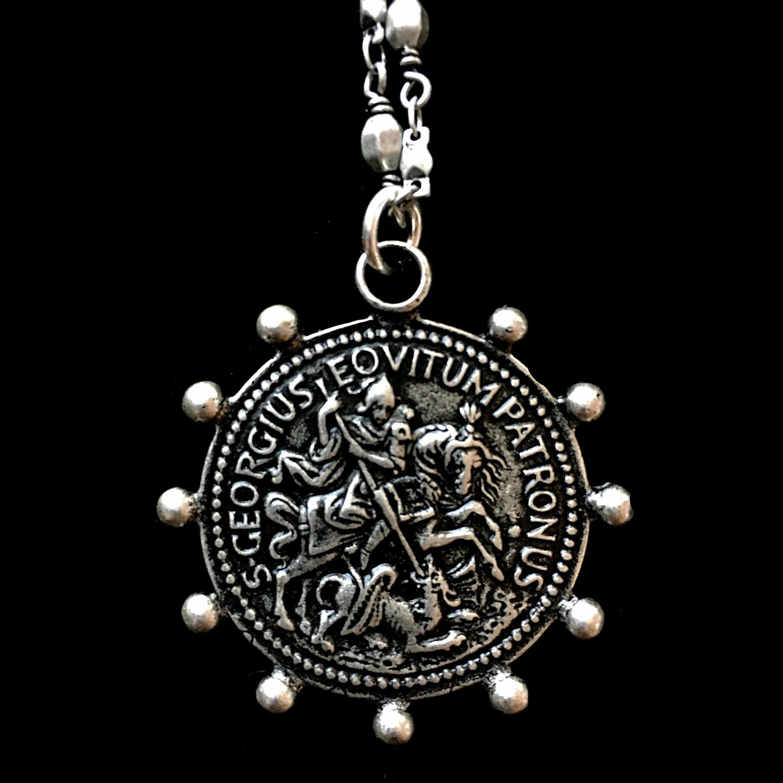 Saint George Patron Saint of Equestrians Chain Necklace  by Whispering Goddess -  Silver