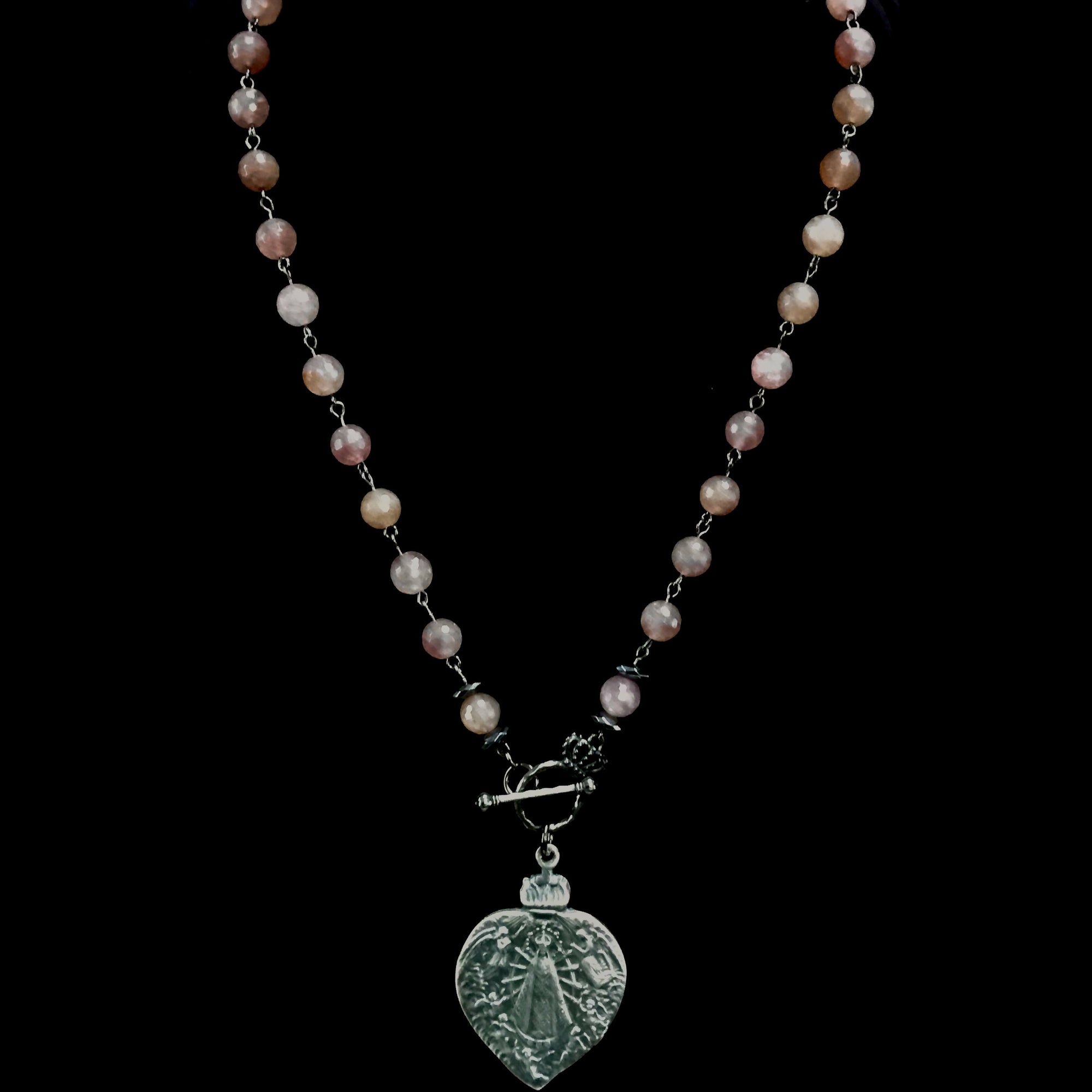 Sacred Heart Lujan Necklace in Raspberry Quartz & Silver by Whispering Goddess