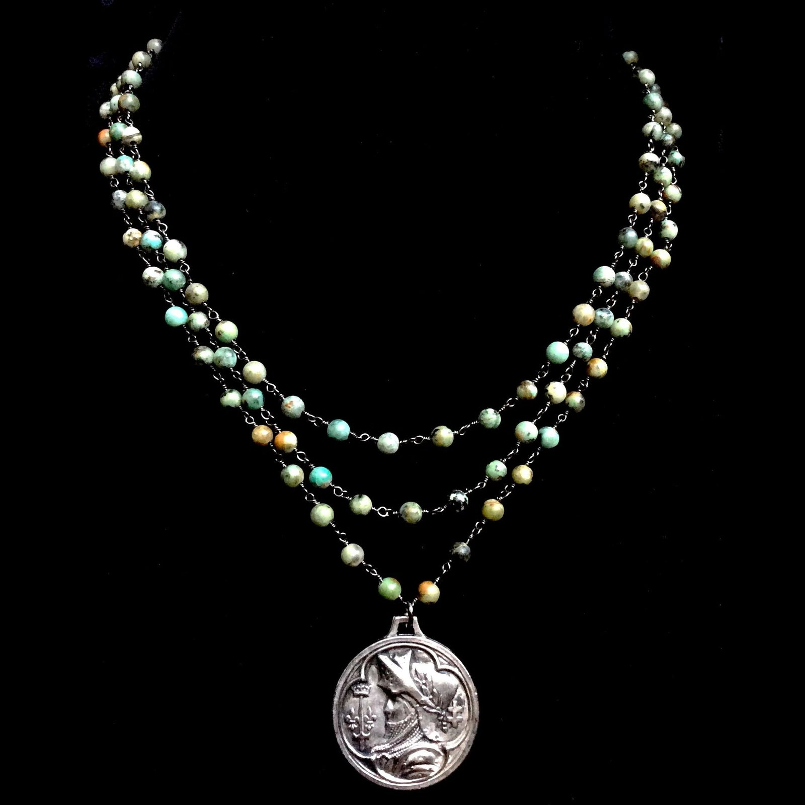 Saint Joan of Arc "Destiny" Necklace in African Turquoise by Whispering Goddess