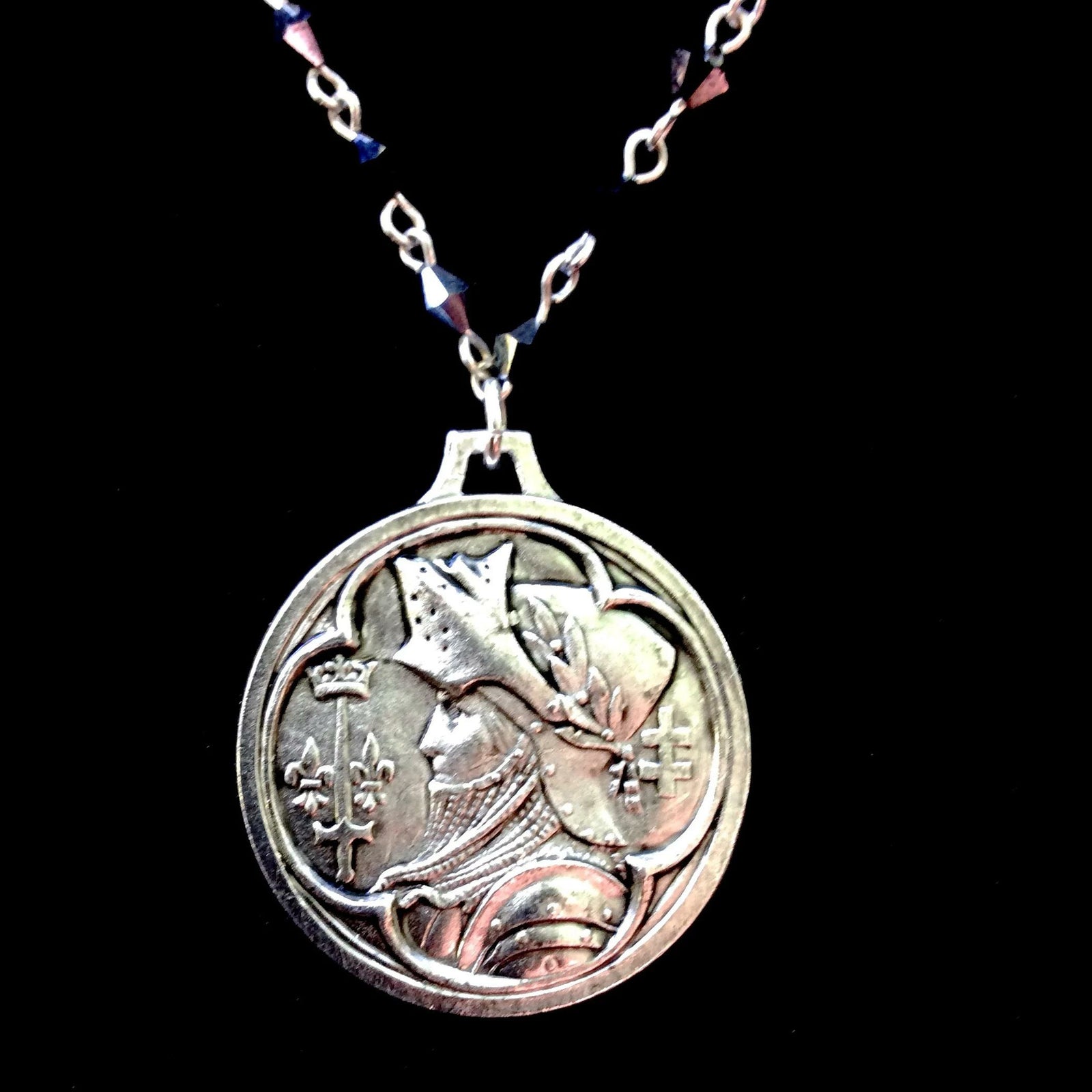 Saint Joan of Arc "Single Destiny" Necklace in Bicone Hematite Crystal & Silver by Whispering Goddess