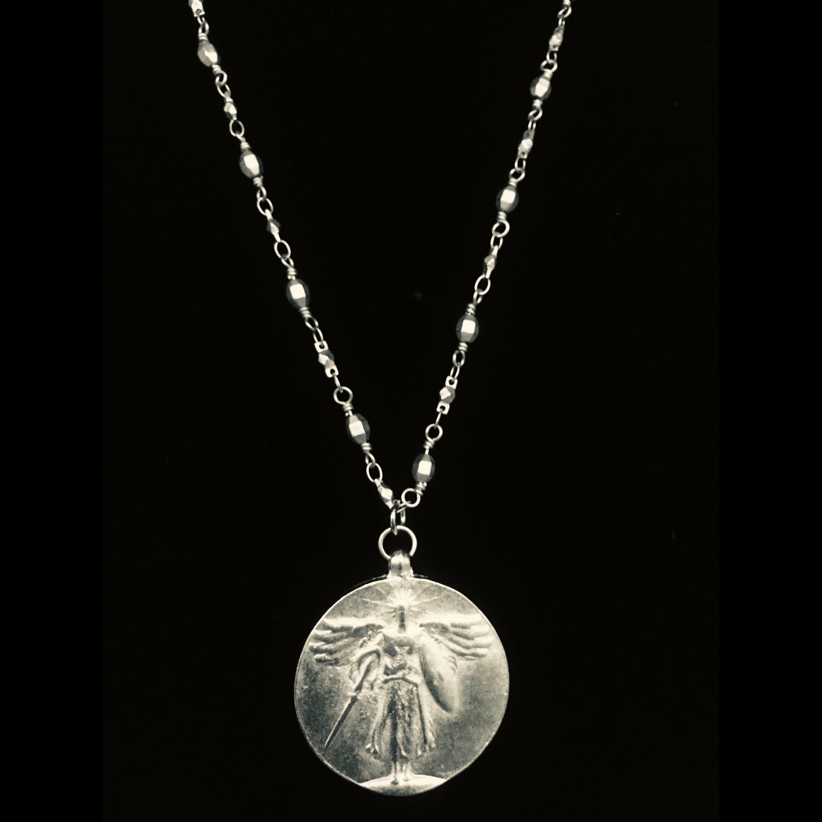 St. Michael Victory Medallion Chain Necklace by Whispering Goddess - Silver