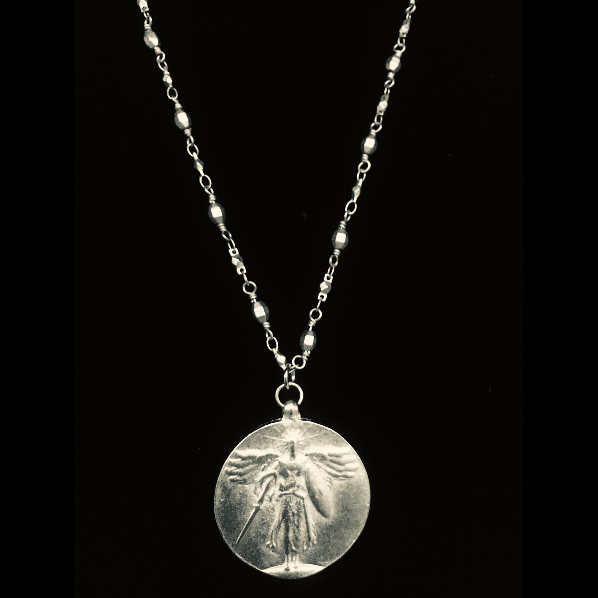 St. Michael Victory Medallion Chain Necklace by Whispering Goddess - Silver