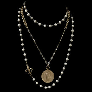 Fleur de Lis Wrap Freshwater Pearl & Gold Necklace / Bracelet  by Whispering Goddess