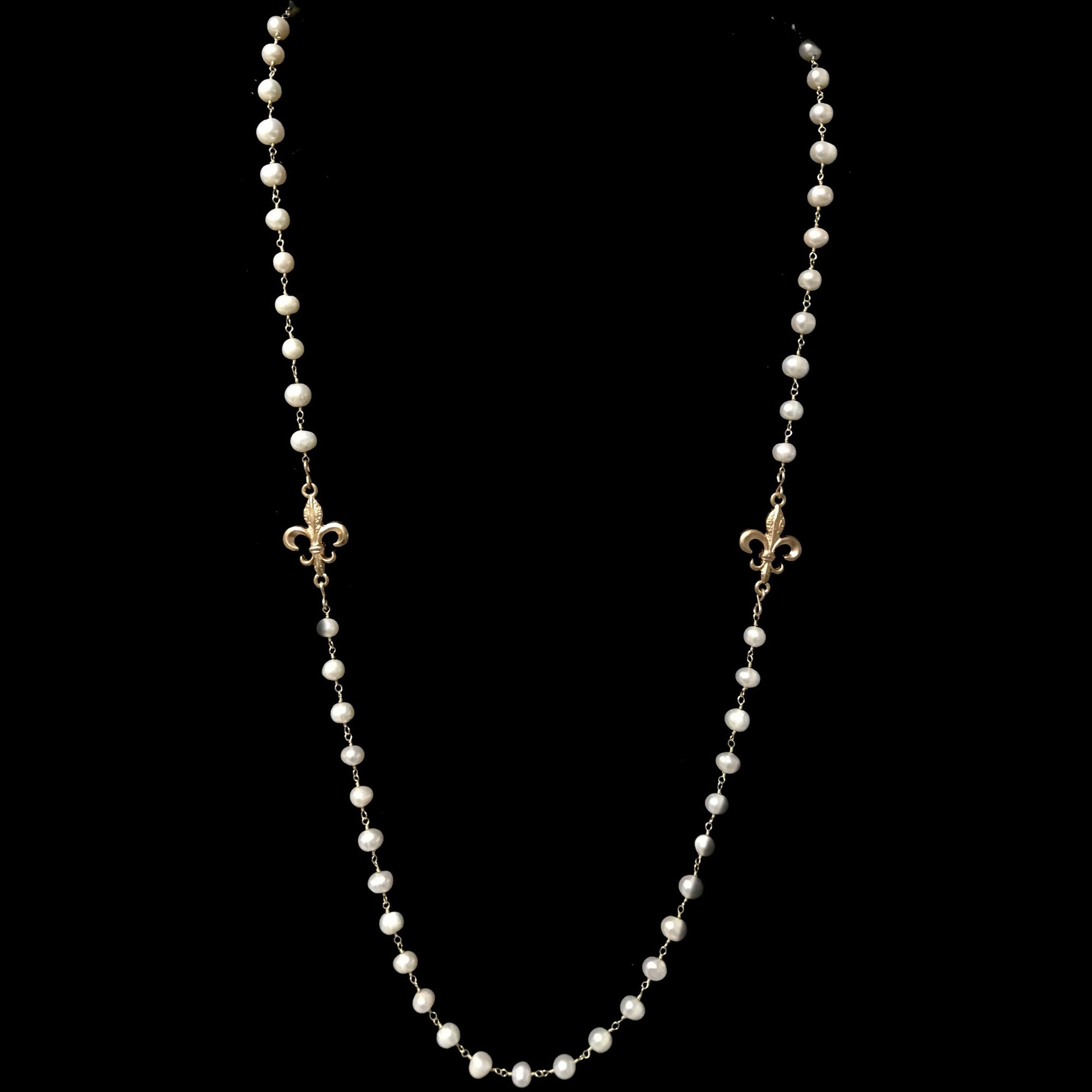 Fleur de Lis Wrap Freshwater Pearl & Gold Necklace / Bracelet  by Whispering Goddess