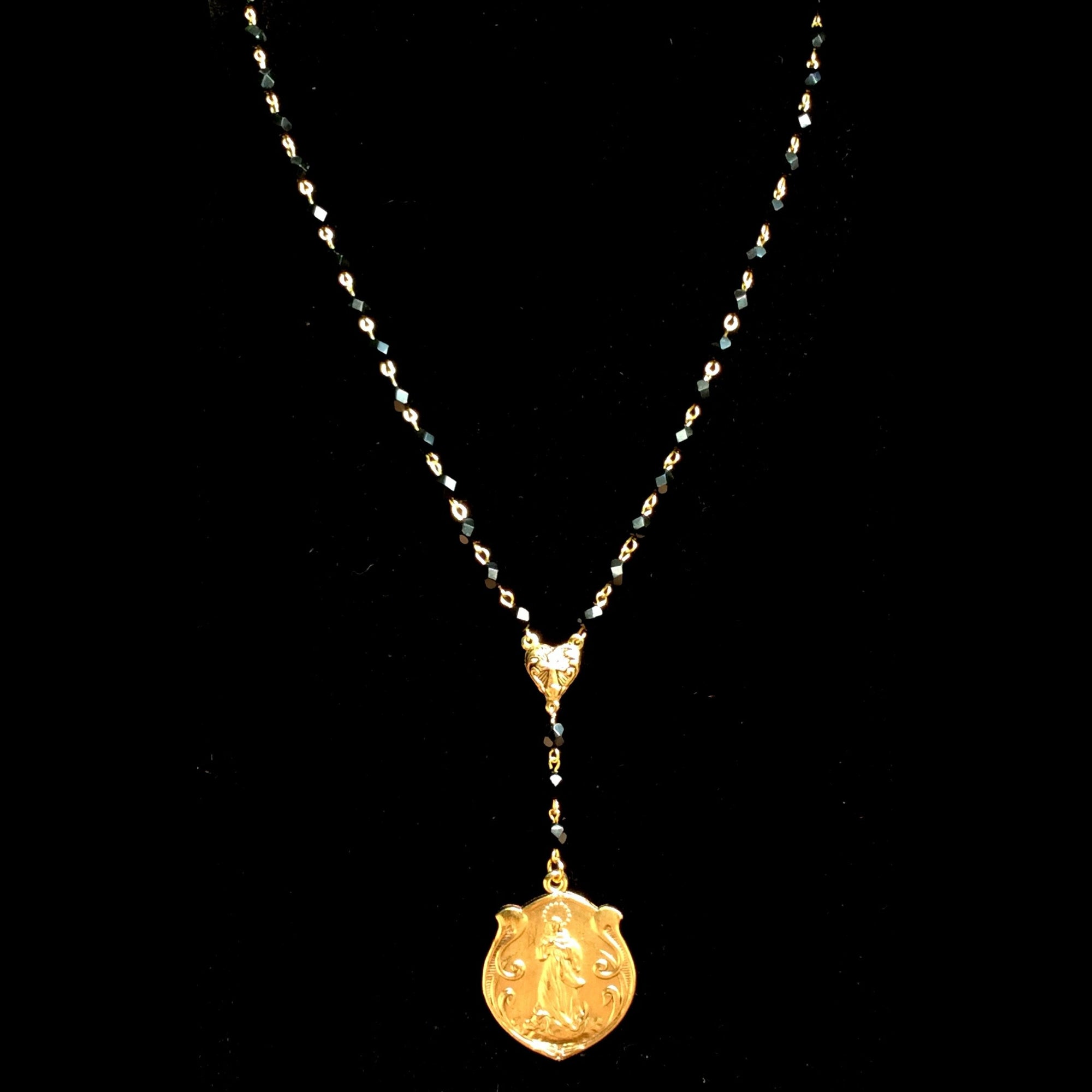 Our Lady of the Assumption Necklace in Black Jet & Gold by Whispering Goddess