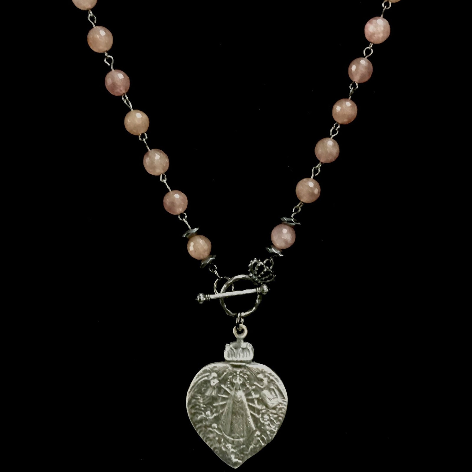 Sacred Heart Lujan Necklace in Raspberry Quartz & Silver by Whispering Goddess
