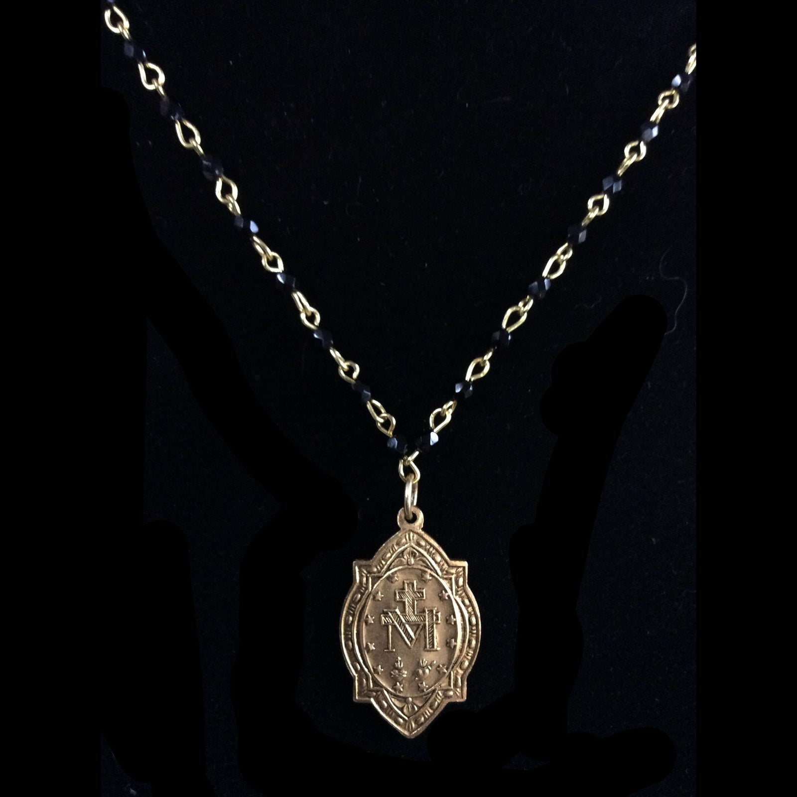 Forgotten Graces Miraculous Medal in Black Jet and Gold Necklace