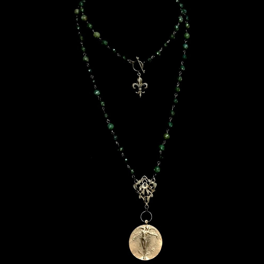 Taking Flight - The Peace Angel in Mystic Moss Agate & Gunmetal