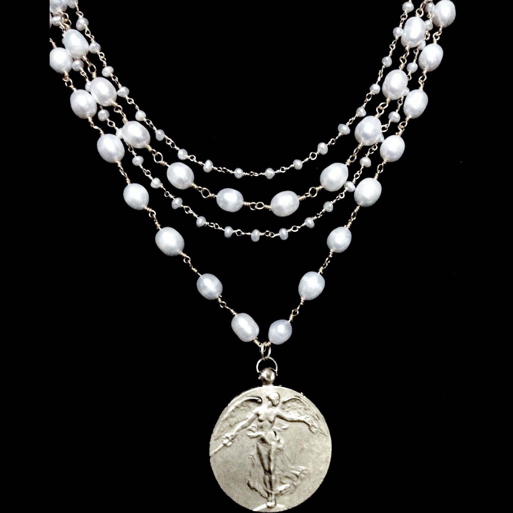 Sophia Freshwater Pearl Peace Angel Necklace in Silver by Whispering Goddess