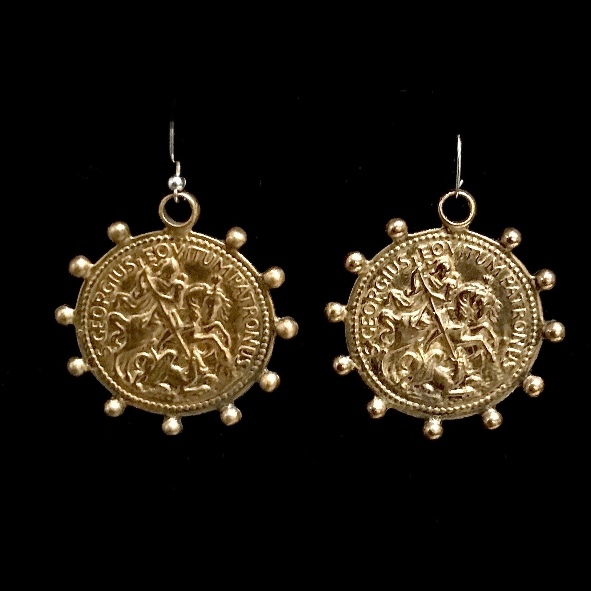 Saint George Medallion Earrings  by Whispering Goddess - Gold