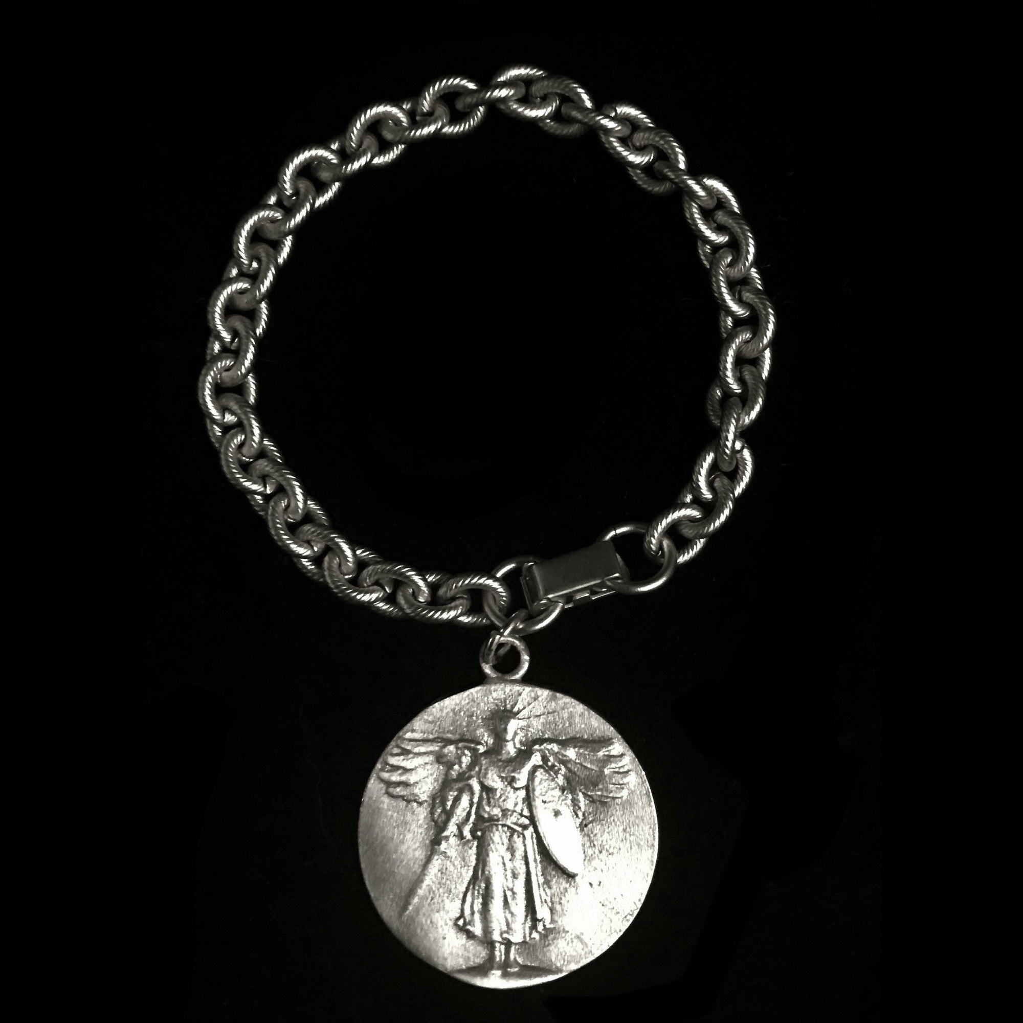 Saint Michael Victory Cable Link Bracelet by Whispering Goddess - Silver